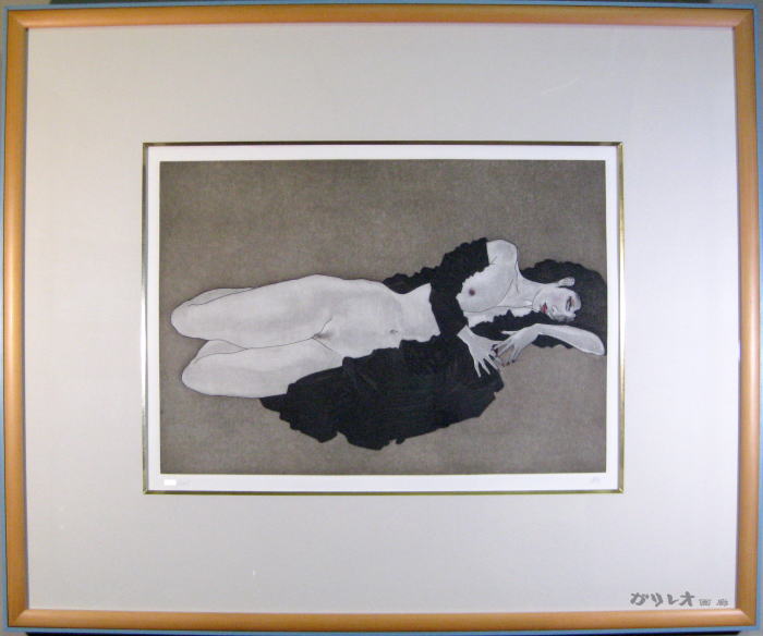 加山又造　横になる裸婦 1984 黒衣　絵画（銅版画）作品
